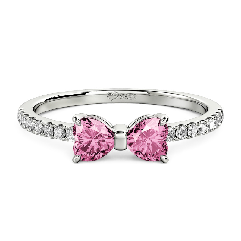 Jeulia Simple Custom Bowknot Promise Ring with Half Eternity