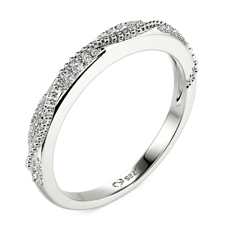 Jeulia Argolla de Eternidad Vintage con Diseño de Ola y Milgrain de Plata de Ley