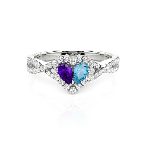 Jeulia Halo Double Pear Cut Custom Heart Promise Ring with Twist Band