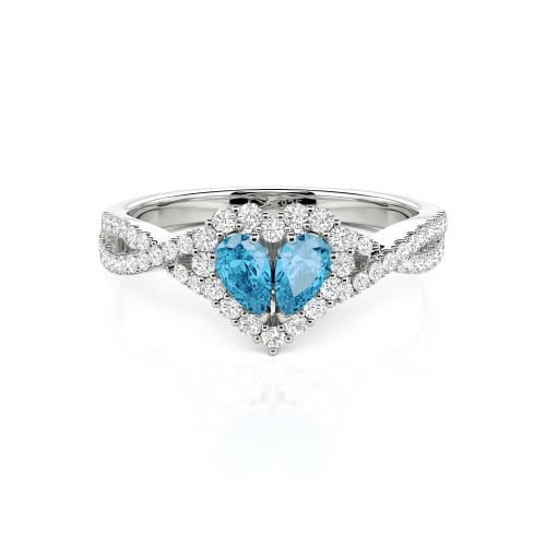 Jeulia Halo Double Pear Cut Custom Heart Promise Ring with Twist Band