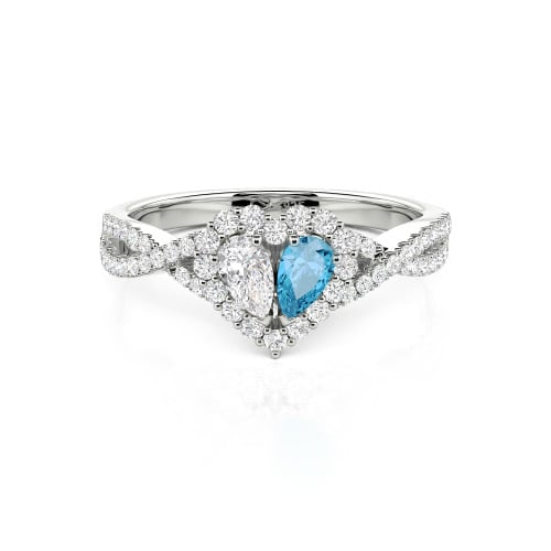 Jeulia Halo Double Pear Cut Custom Heart Promise Ring with Twist Band