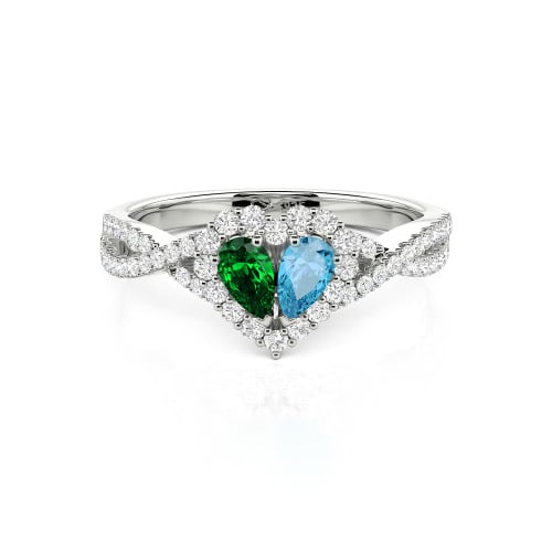 Jeulia Halo Double Pear Cut Custom Heart Promise Ring with Twist Band