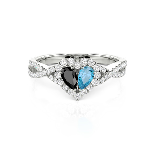 Jeulia Halo Double Pear Cut Custom Heart Promise Ring with Twist Band