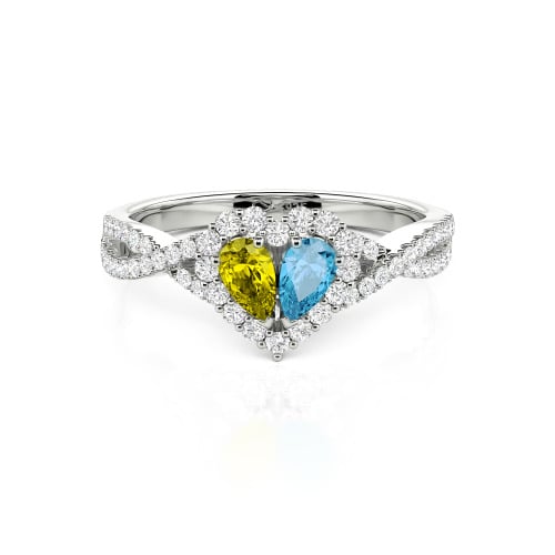 Jeulia Halo Double Pear Cut Custom Heart Promise Ring with Twist Band