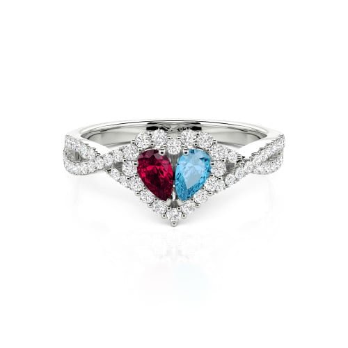 Jeulia Halo Double Pear Cut Custom Heart Promise Ring with Twist Band