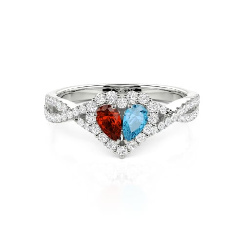Jeulia Halo Double Pear Cut Custom Heart Promise Ring with Twist Band