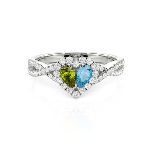 Jeulia Halo Double Pear Cut Custom Heart Promise Ring with Twist Band