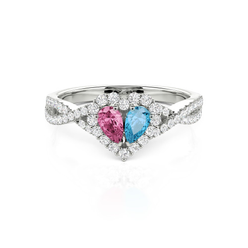 Jeulia Halo Double Pear Cut Custom Heart Promise Ring with Twist Band