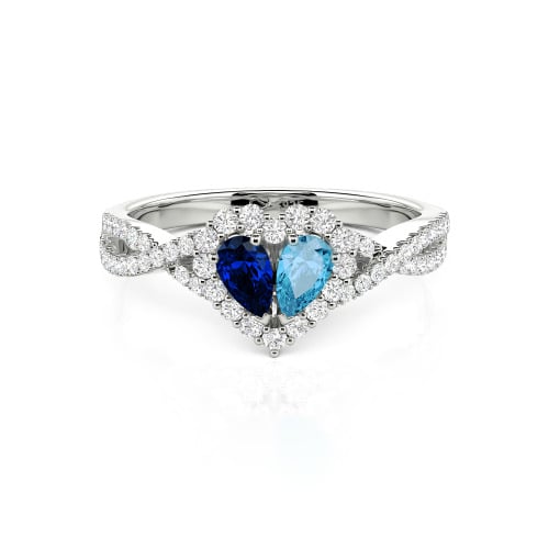 Jeulia Halo Double Pear Cut Custom Heart Promise Ring with Twist Band