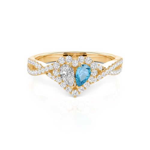 Jeulia Halo Double Pear Cut Custom Heart Promise Ring with Twist Band