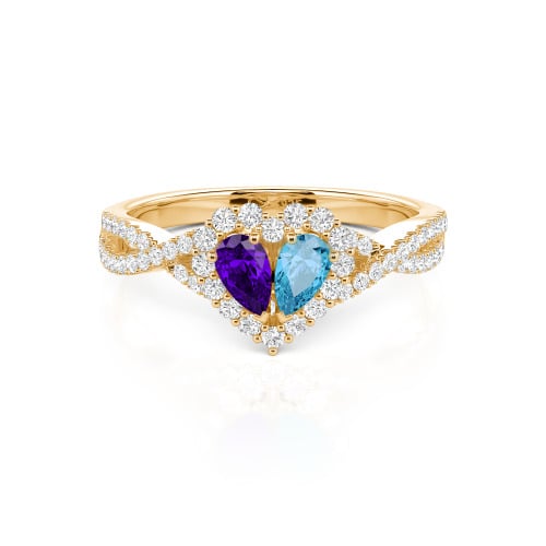 Jeulia Halo Double Pear Cut Custom Heart Promise Ring with Twist Band