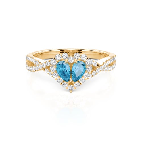 Jeulia Halo Double Pear Cut Custom Heart Promise Ring with Twist Band