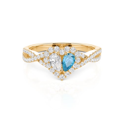 Jeulia Halo Double Pear Cut Custom Heart Promise Ring with Twist Band