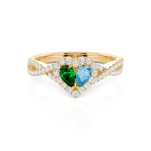 Jeulia Halo Double Pear Cut Custom Heart Promise Ring with Twist Band
