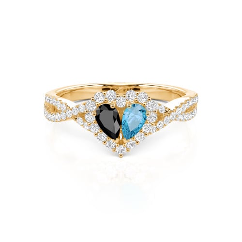 Jeulia Halo Double Pear Cut Custom Heart Promise Ring with Twist Band