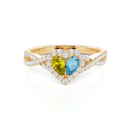 Jeulia Halo Double Pear Cut Custom Heart Promise Ring with Twist Band