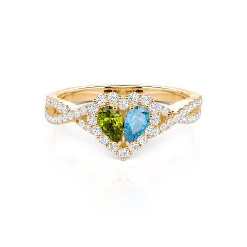 Jeulia Halo Double Pear Cut Custom Heart Promise Ring with Twist Band