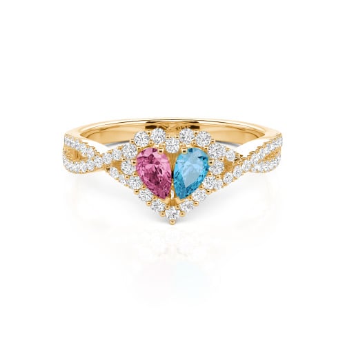 Jeulia Halo Double Pear Cut Custom Heart Promise Ring with Twist Band