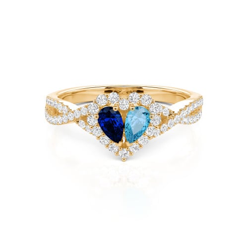Jeulia Halo Double Pear Cut Custom Heart Promise Ring with Twist Band