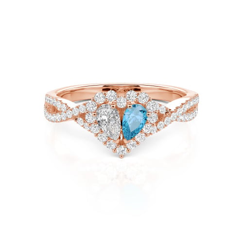 Jeulia Halo Double Pear Cut Custom Heart Promise Ring with Twist Band