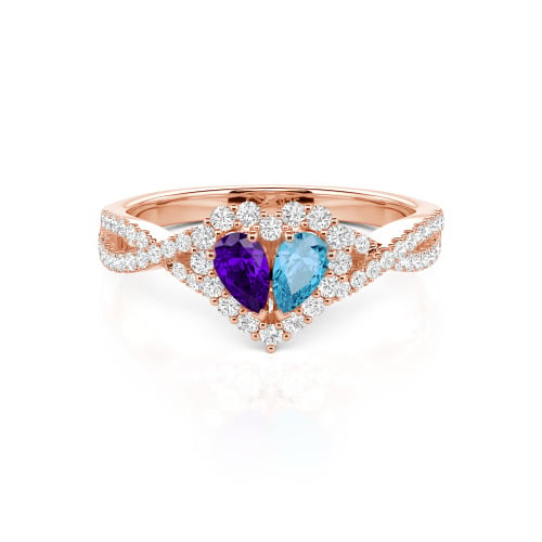 Jeulia Halo Double Pear Cut Custom Heart Promise Ring with Twist Band