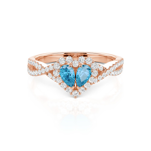 Jeulia Halo Double Pear Cut Custom Heart Promise Ring with Twist Band