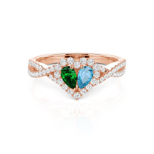 Jeulia Halo Double Pear Cut Custom Heart Promise Ring with Twist Band