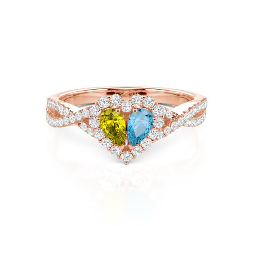 Jeulia Halo Double Pear Cut Custom Heart Promise Ring with Twist Band