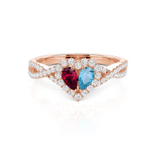 Jeulia Halo Double Pear Cut Custom Heart Promise Ring with Twist Band