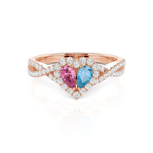 Jeulia Halo Double Pear Cut Custom Heart Promise Ring with Twist Band