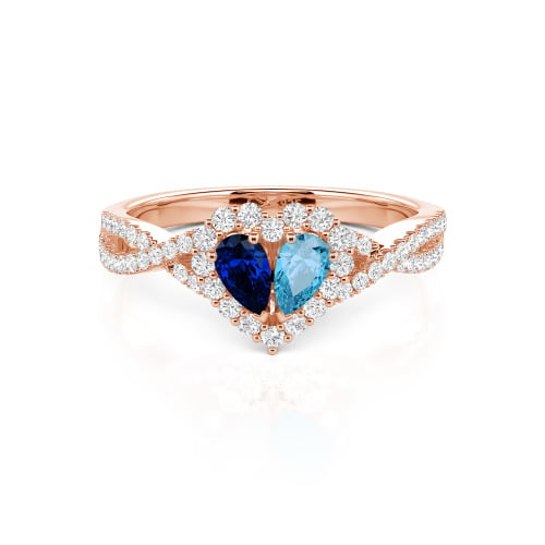 Jeulia Halo Double Pear Cut Custom Heart Promise Ring with Twist Band
