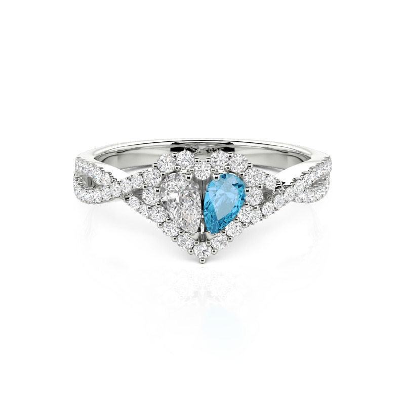 Jeulia Halo Double Pear Cut Custom Heart Promise Ring with Twist Band