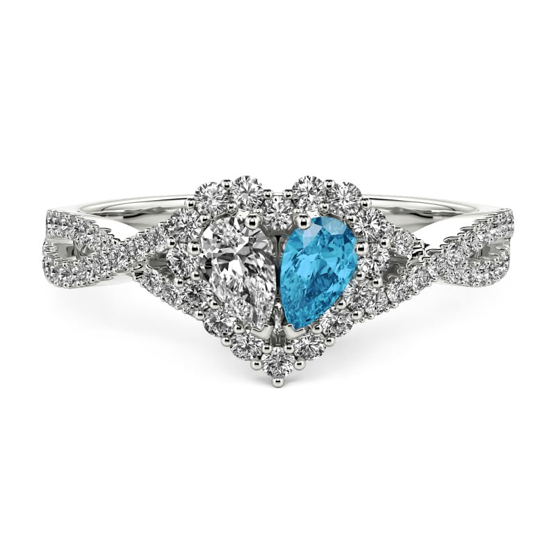 Jeulia Halo Double Pear Cut Custom Heart Promise Ring with Twist Band