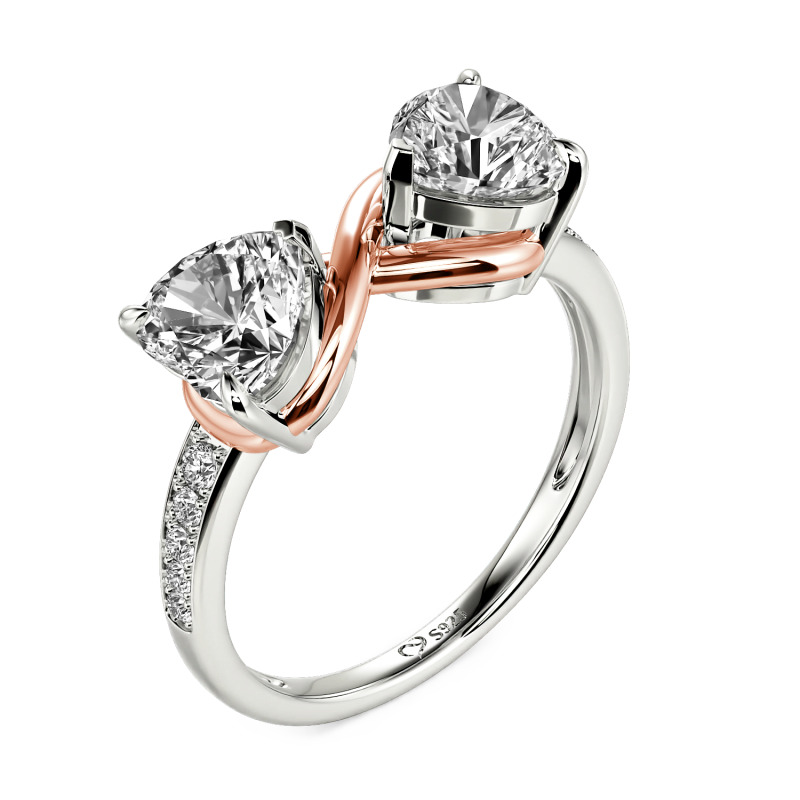 Jeulia Custom Double Heart Two Tone Infinity Ring