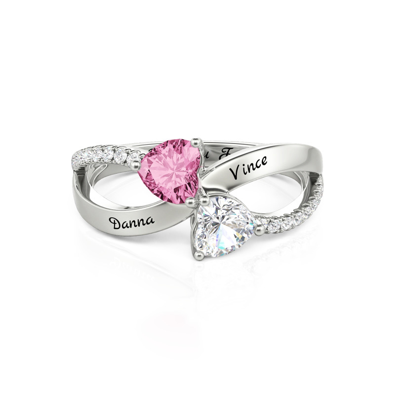 Jeulia Custom Double Heart Ring With Birthstone Engraving Infinify Jeulia Custom Double Heart Ring With Birthstone Engraving Infinify