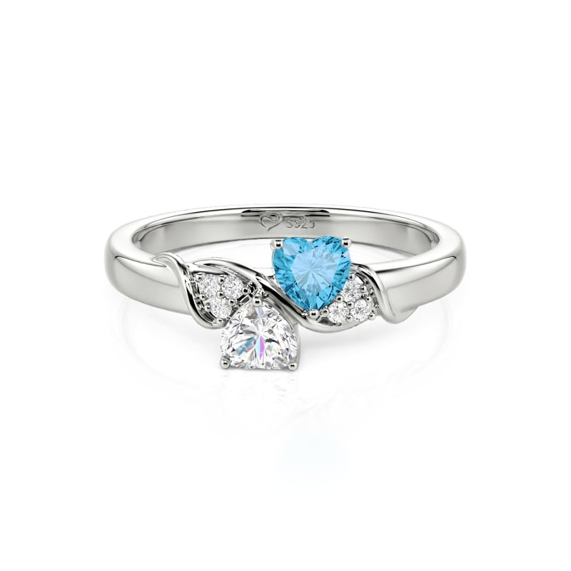 Jeulia Anillo de Promesa Dos Corazones Personalizado Línea de Onda