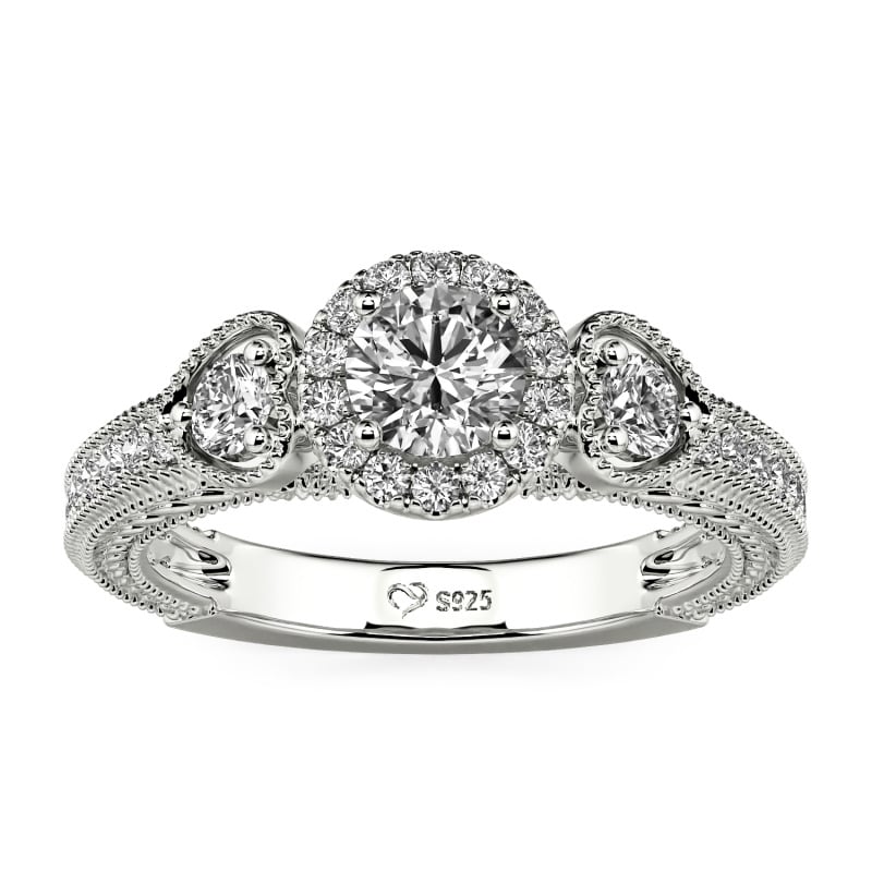 Jeulia Anillo de Boda Eternidad Tres Piedras con Halo Clásico Personalizado