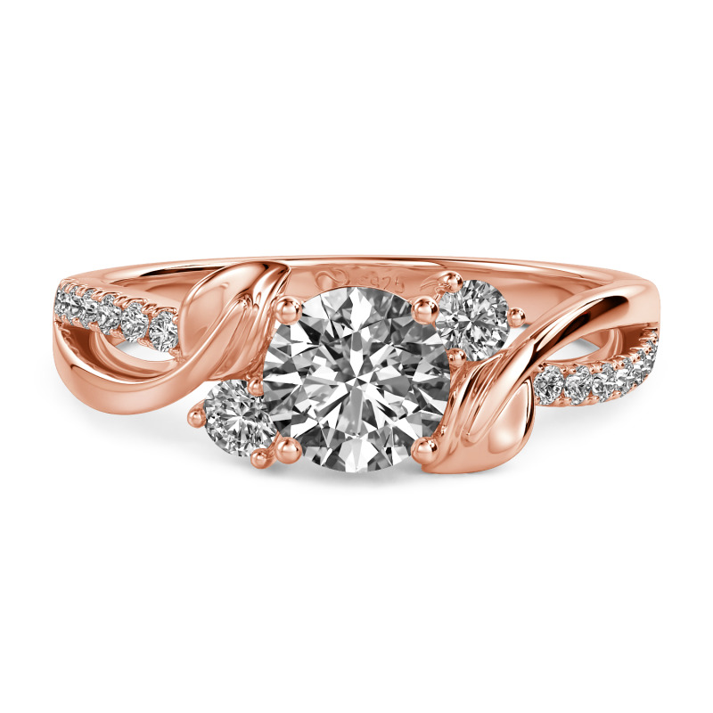 Jeulia Amore Twisted Leaf Custom Three Stone Engagement Ring