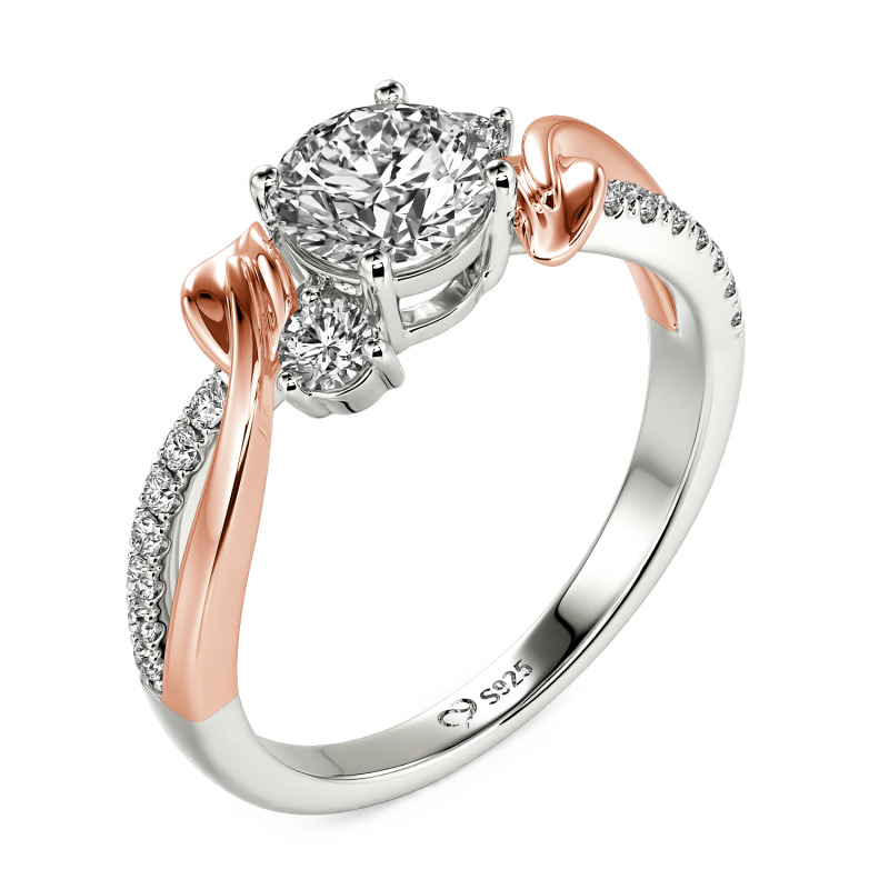 Jeulia Amore Twisted Leaf Custom Three Stone Engagement Ring