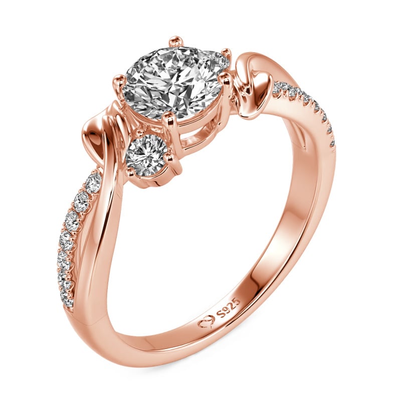 Jeulia Amore Twisted Leaf Custom Three Stone Engagement Ring