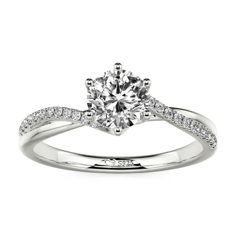 Jeulia Custom Solitaire Engagement Ring with Double Ribbon Twist Band