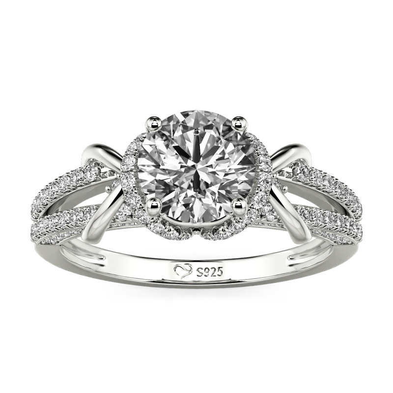 Jeulia Anello di Fidanzamento Tondo Personalizzat con Alone in Argento Sterling