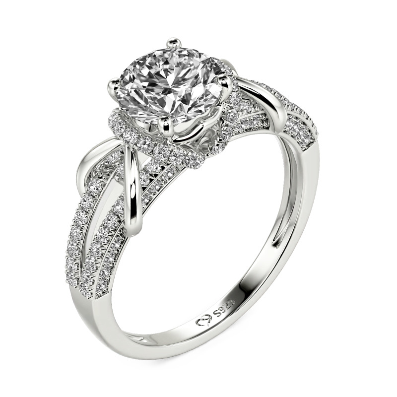 Jeulia Anello di Fidanzamento Tondo Personalizzat con Alone in Argento Sterling
