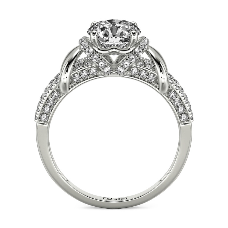 Jeulia Anello di Fidanzamento Tondo Personalizzat con Alone in Argento Sterling