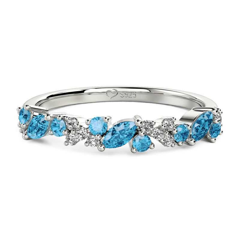 Jeulia Anillo de Media Eternidad con Racimo Personalizado para Mujeres