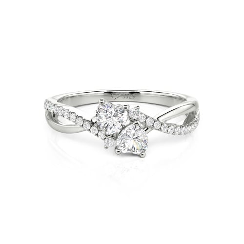 Jeulia Custom Twist Double Heart Ring Sterling Silver