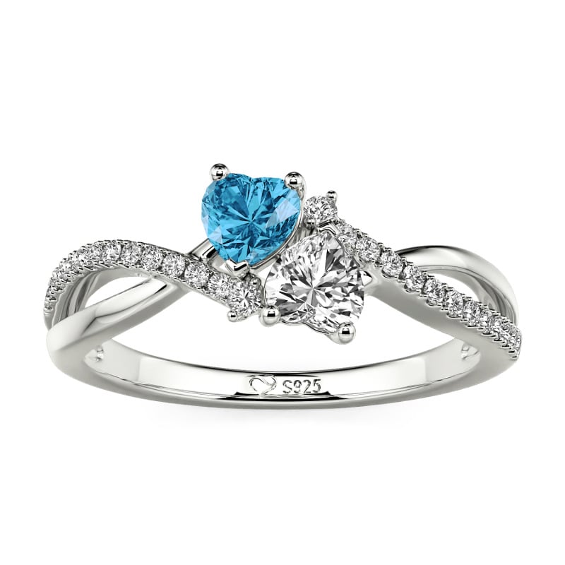 Jeulia Anillo Doble Corazón Trenzado Personalizado en Plata Esterlina