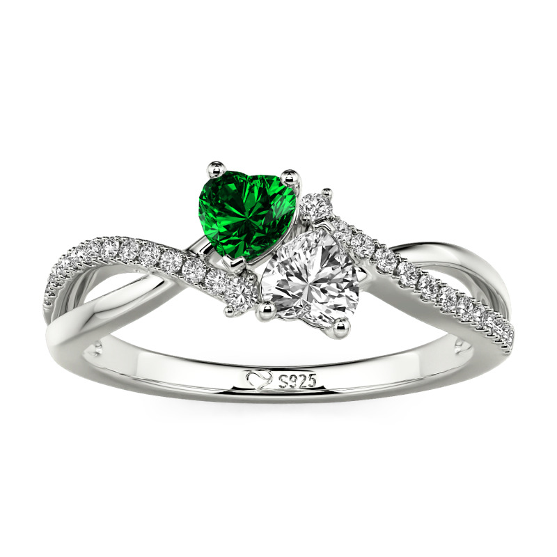 Jeulia Custom Twist Double Heart Ring Sterling Silver