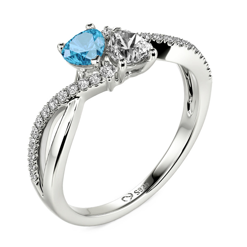 Jeulia Anillo Doble Corazón Trenzado Personalizado en Plata Esterlina