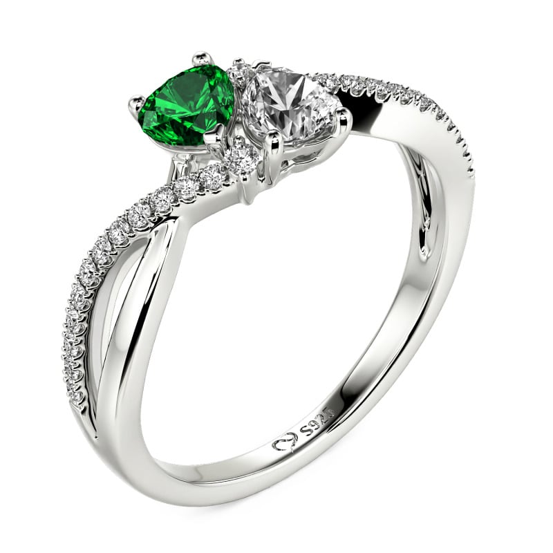 Jeulia Custom Twist Double Heart Ring Sterling Silver